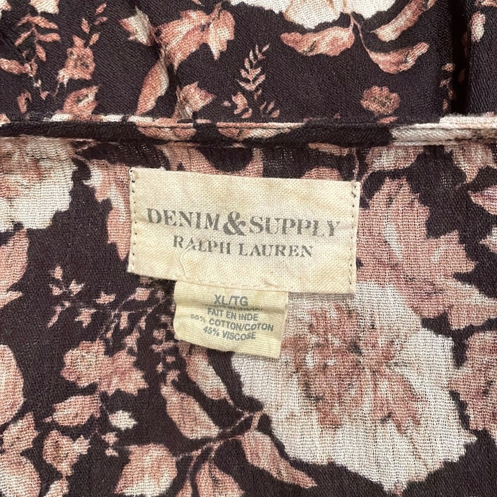 Demin & Supply Ralph Lauren Stunning Brown Floral Peasant Dress Blouse - Picture 6 of 10